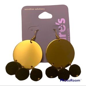 [3/$15] Round Gold Chandelier Earrings With Black Pom Poms